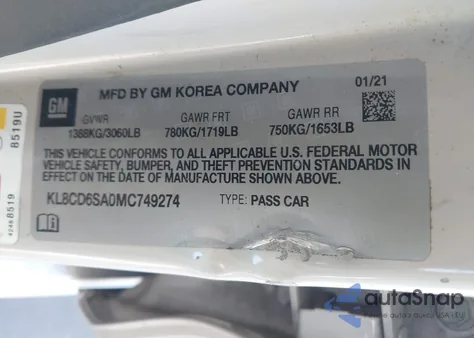 2021 Chevrolet Spark Fwd 1Lt Automatic from USA, damaged, VIN KL8CD6SA0MC749274